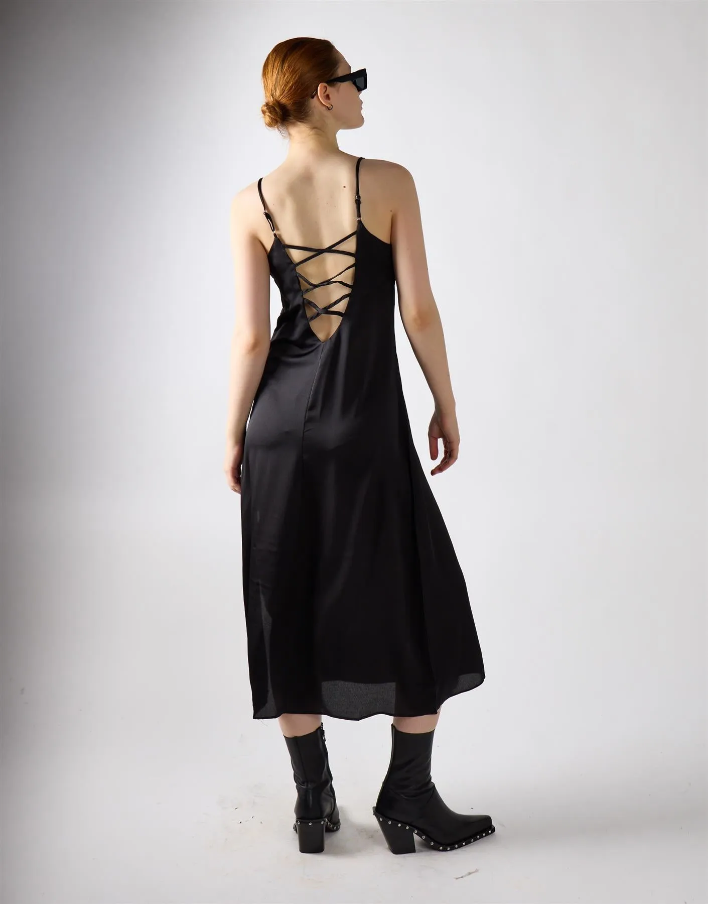 V-neck Open Back Midi Dress - Black Sateen sold by Glamorous product image thumbnail 2