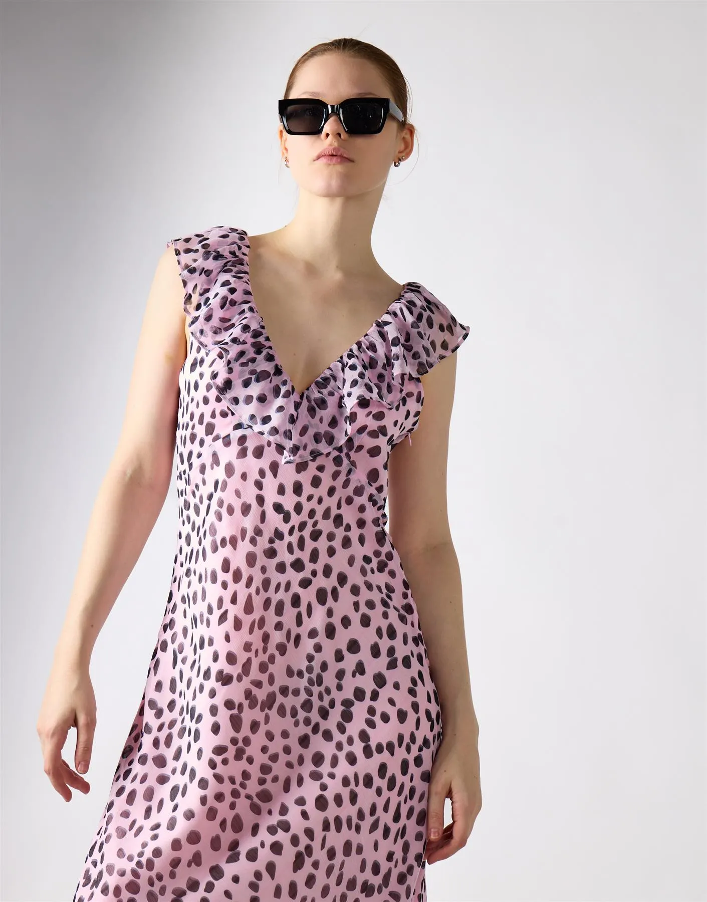 Lilac Dalmatian Print Ruffle Maxi Dress sold by Glamorous product image thumbnail 3