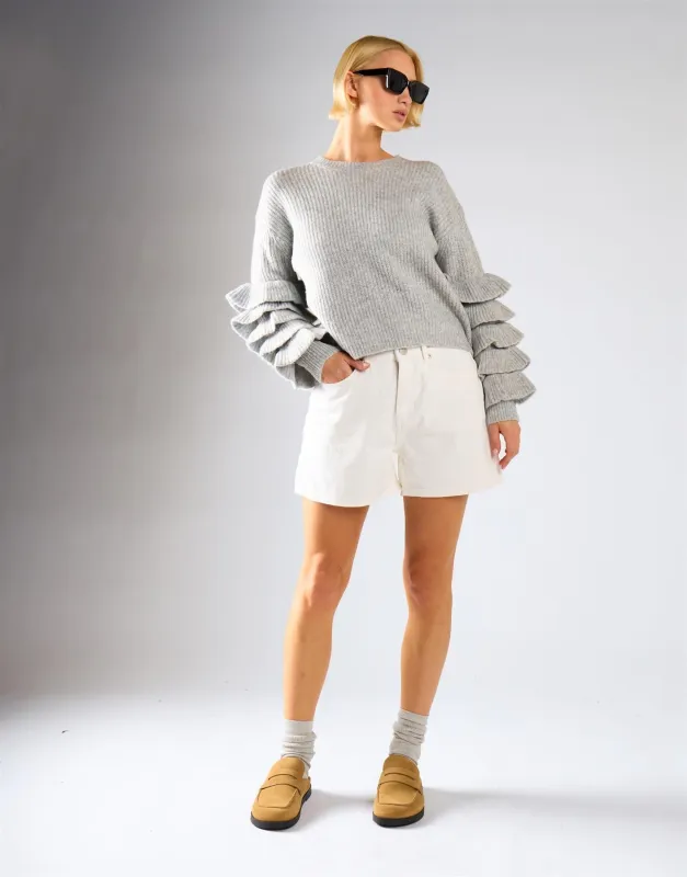 High Waist Rigid Denim Shorts - Ecru made by Glamorous