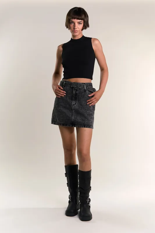 Black Acid Wash Denim Mini Skirt made by Glamorous