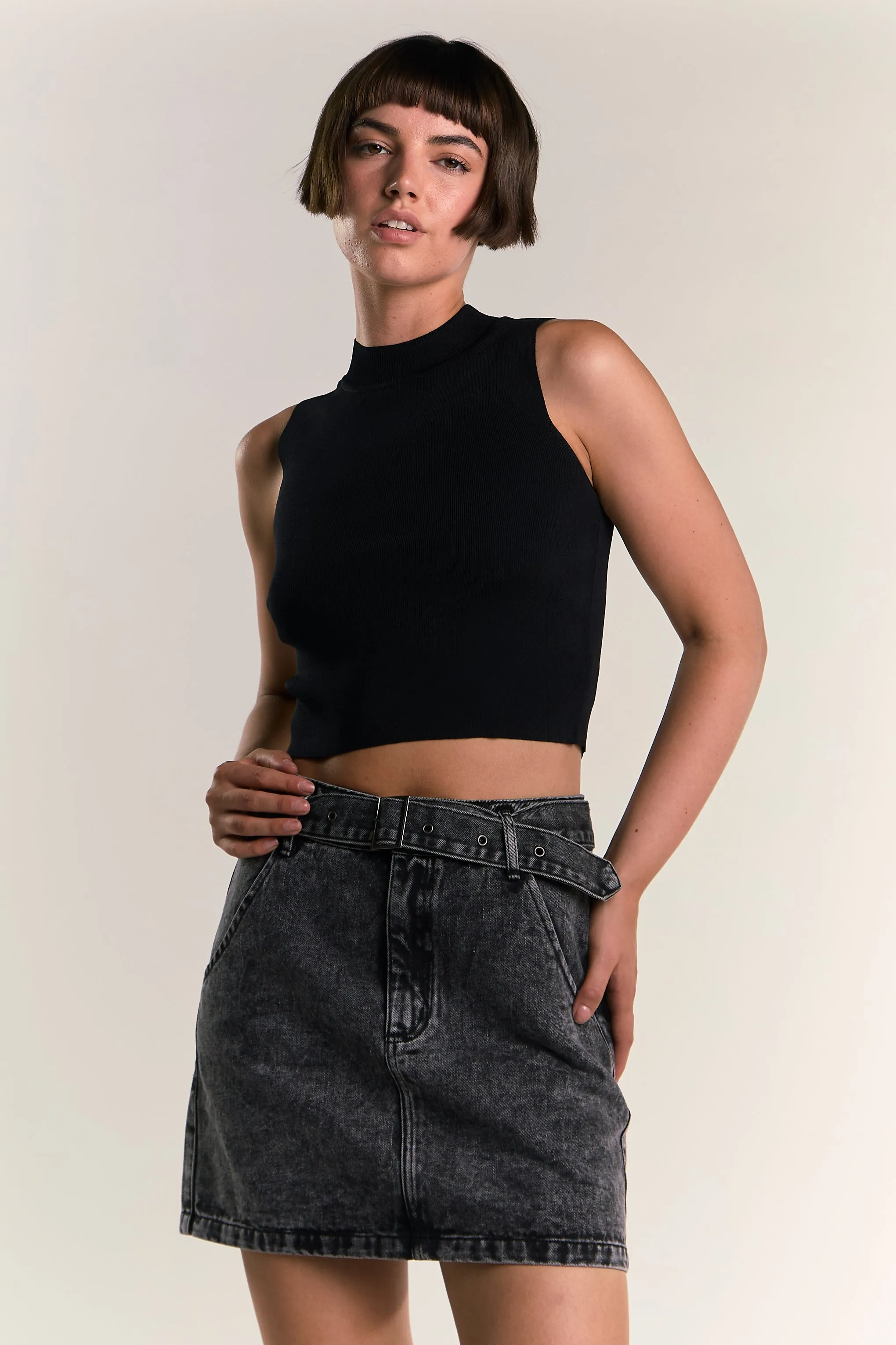 Black Acid Wash Denim Mini Skirt sold by Glamorous product image thumbnail 3