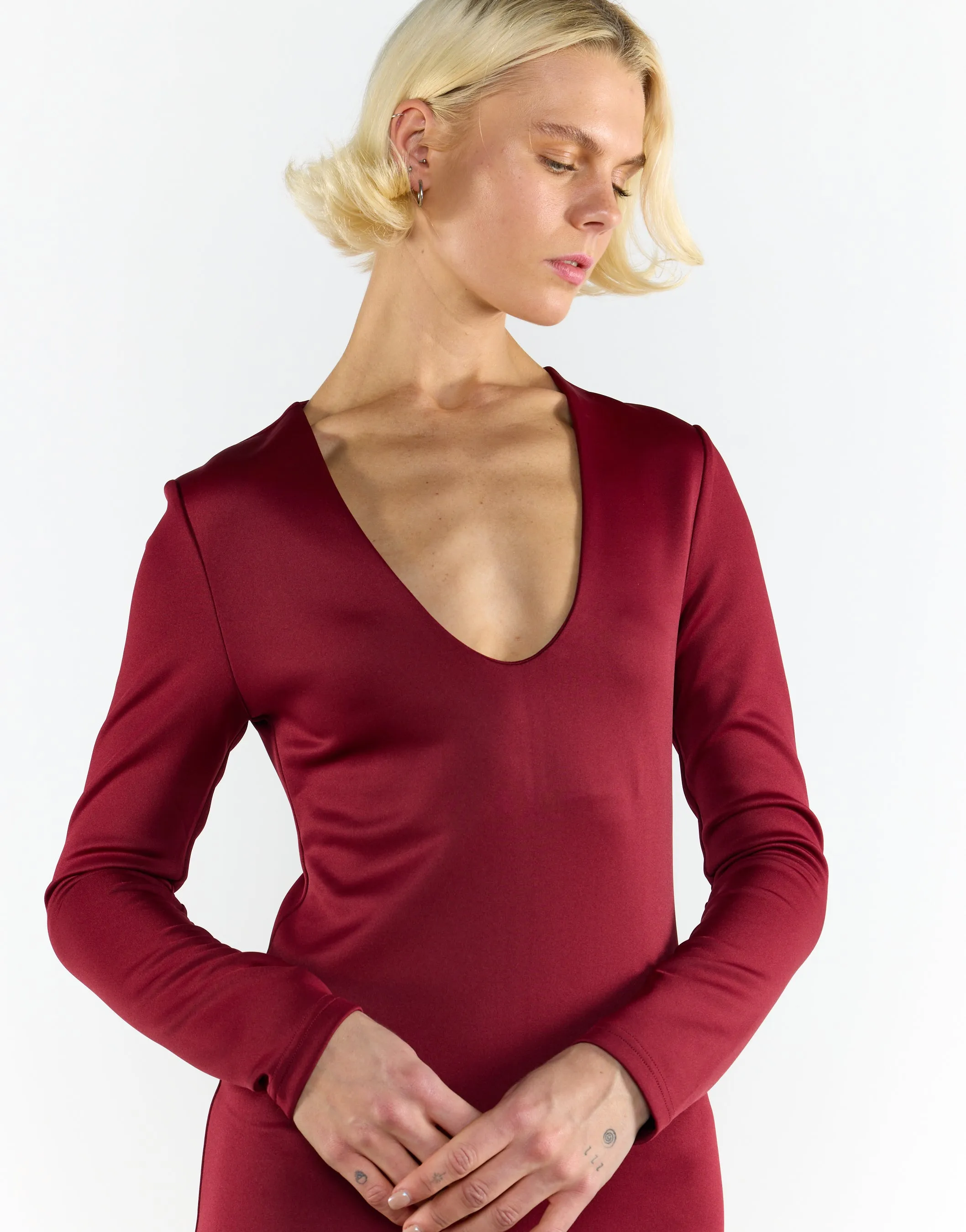 Burgundy Long Sleeve Bodycon Maxi Dress sold by Glamorous product image thumbnail 3