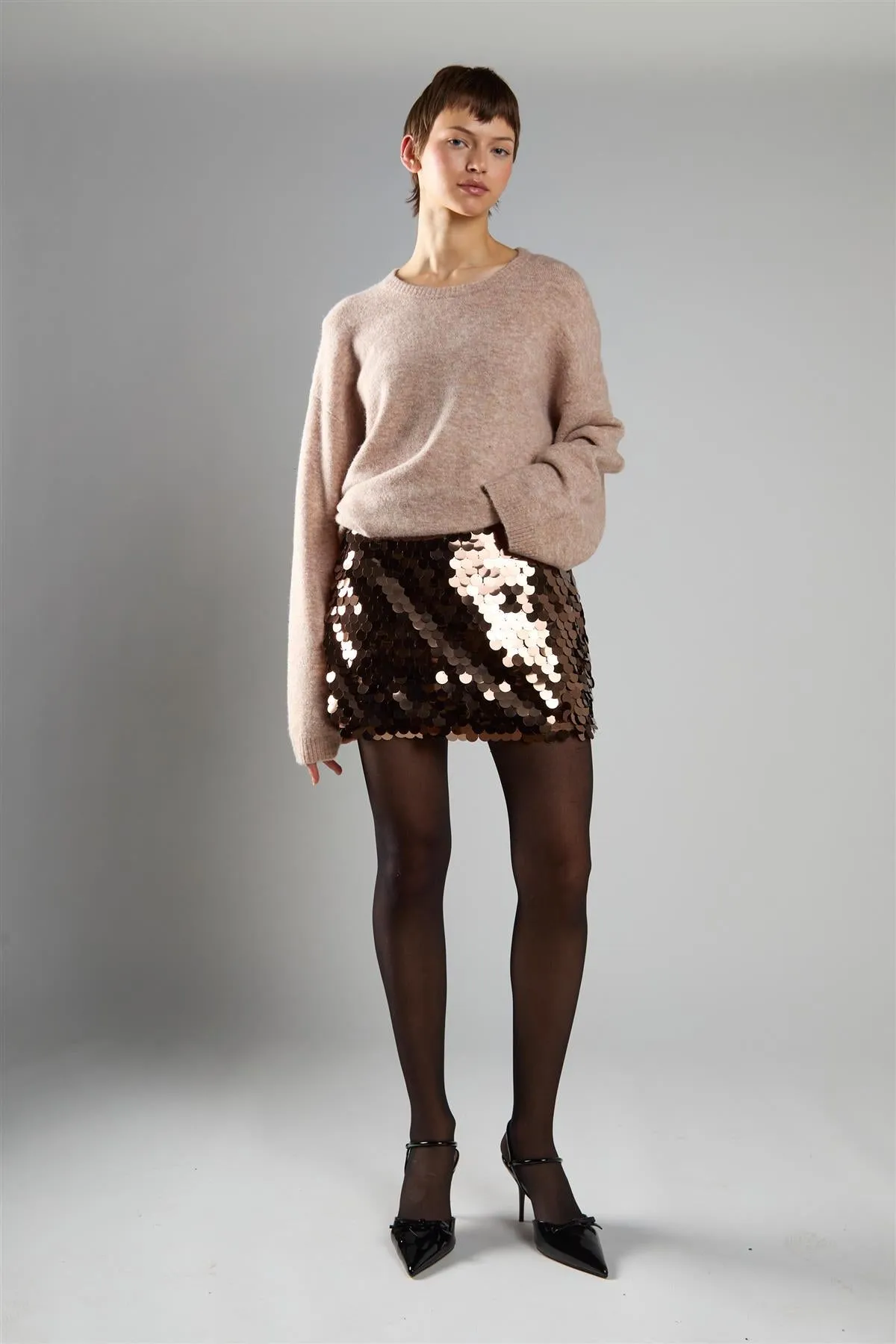 Brown-Disc-Sequin Mini-Skirts sold by Glamorous