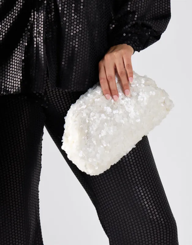 Sequin Cloud Clutch - White sold by Glamorous