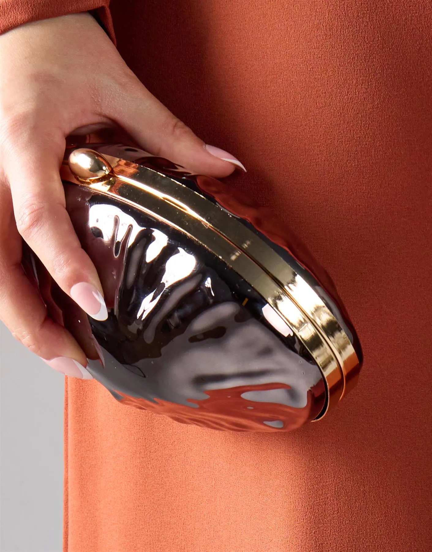 Shiny Clutch With Gold Detail - Brown sold by Glamorous product image thumbnail 2