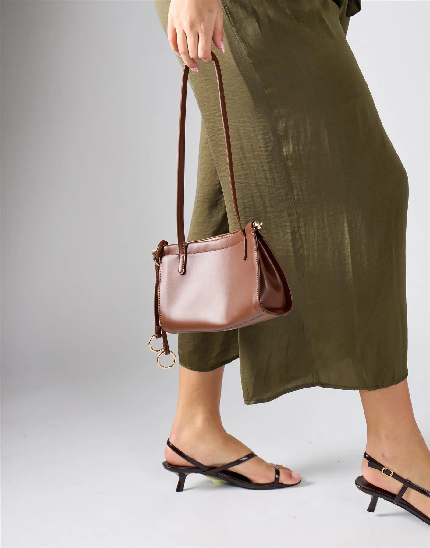 Shoulder Bag with Gold Detail - Dark Brown sold by Glamorous