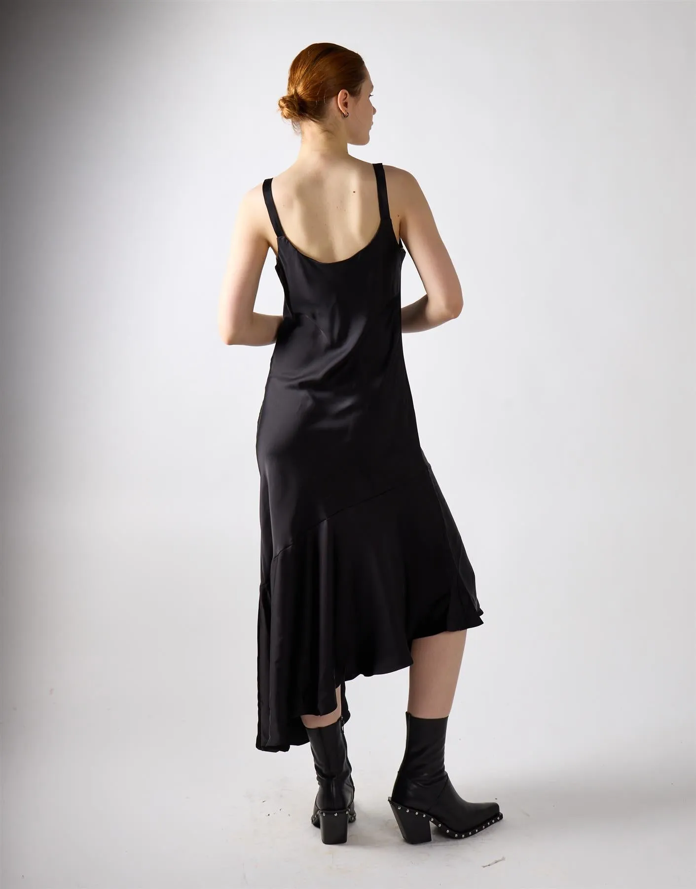 Asymmetrical Scoop Neck Midi Dress - Black Satin sold by Glamorous product image thumbnail 2