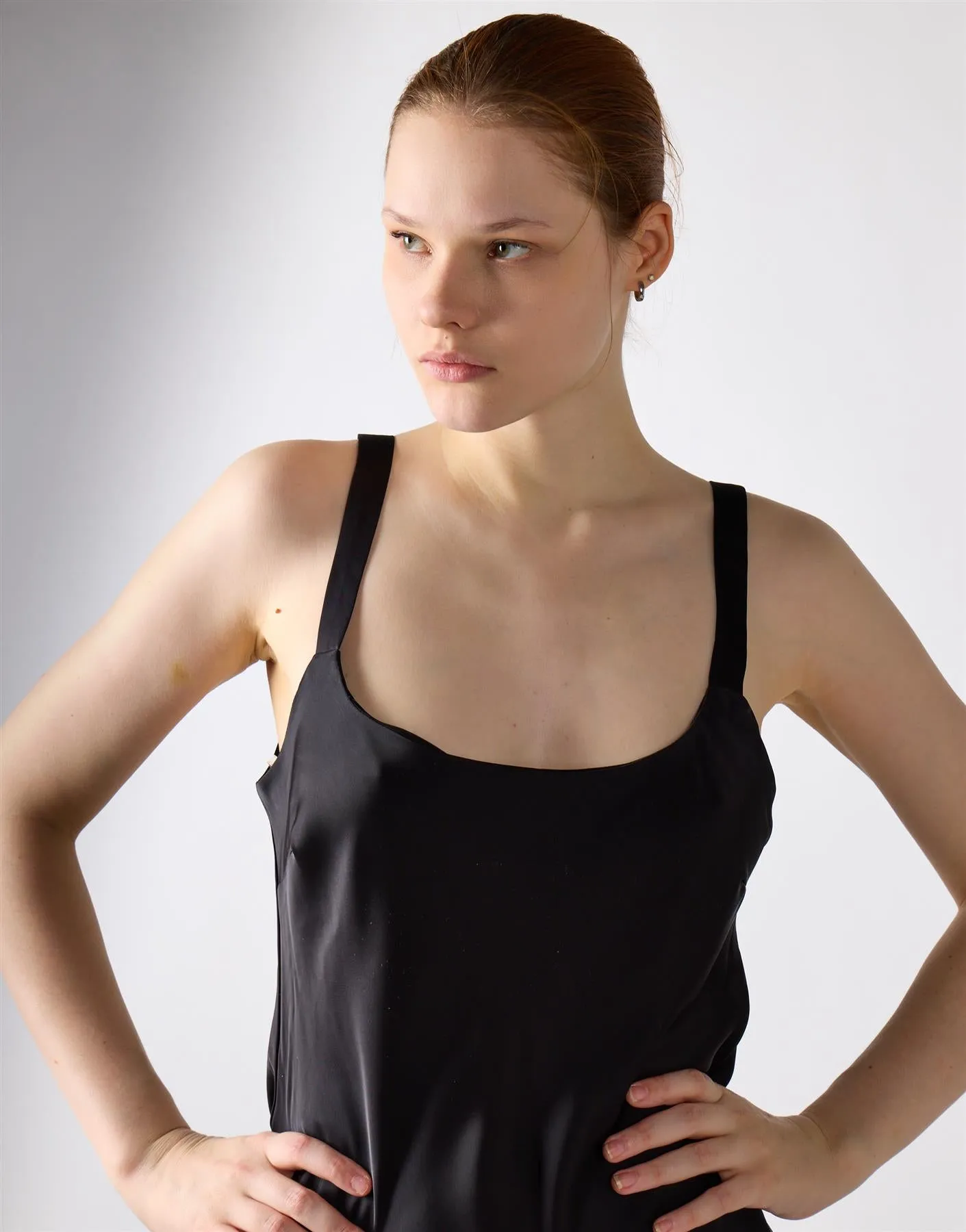 Asymmetrical Scoop Neck Midi Dress - Black Satin sold by Glamorous product image thumbnail 3