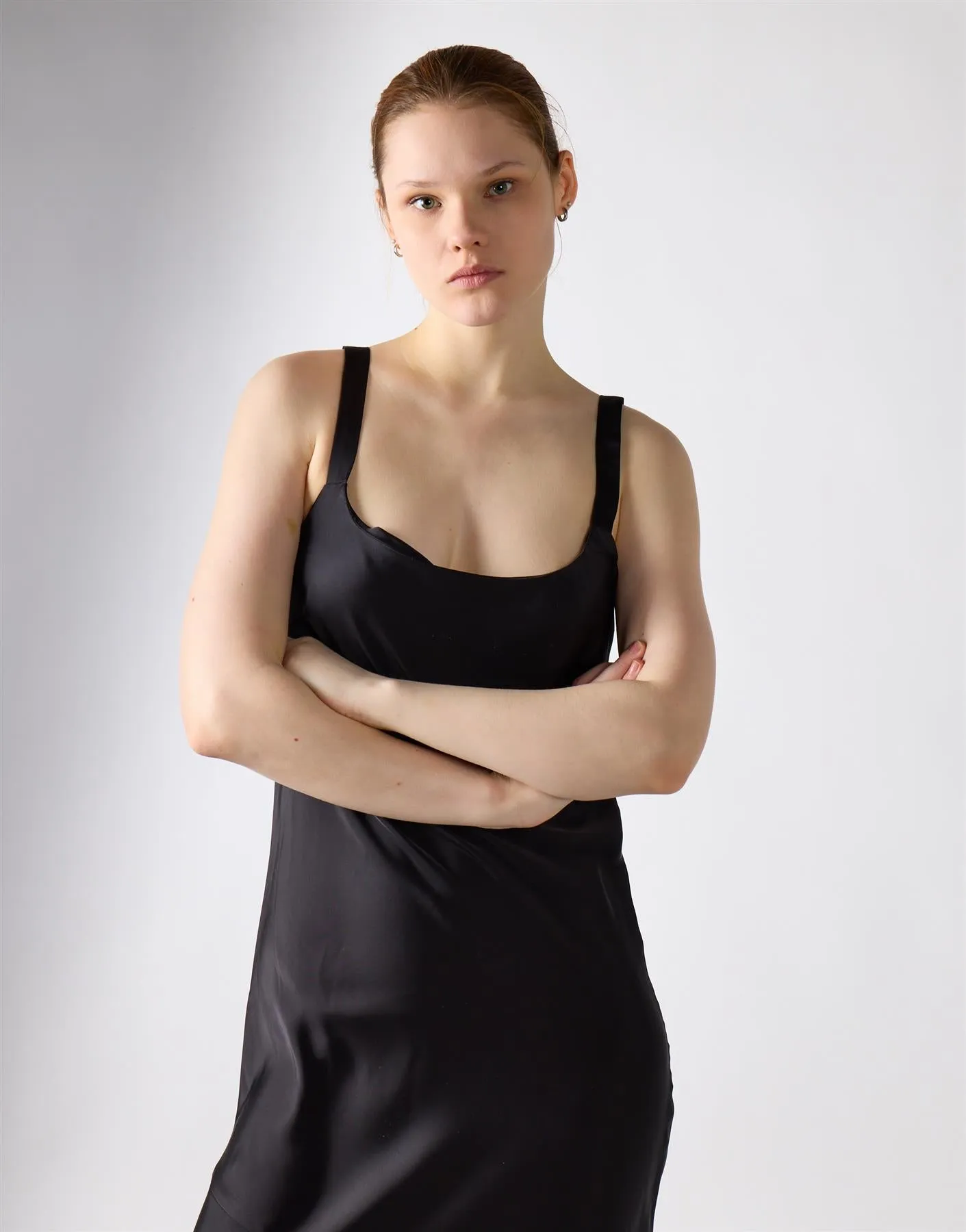 Asymmetrical Scoop Neck Midi Dress - Black Satin sold by Glamorous product image thumbnail 4