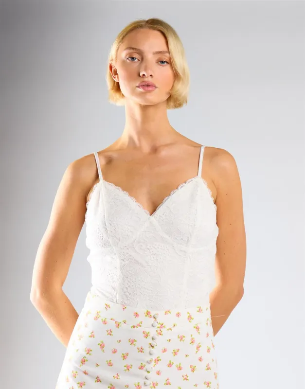 V-Neck Bodysuit - White Lace made by Glamorous