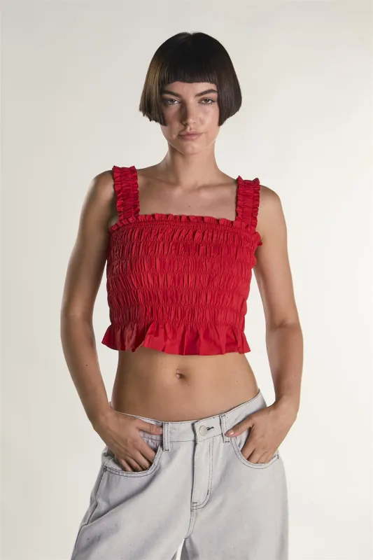 Red Cropped Smocked Top made by Glamorous