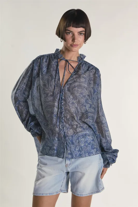 Blue Paisley Chiffon Blouse sold by Glamorous