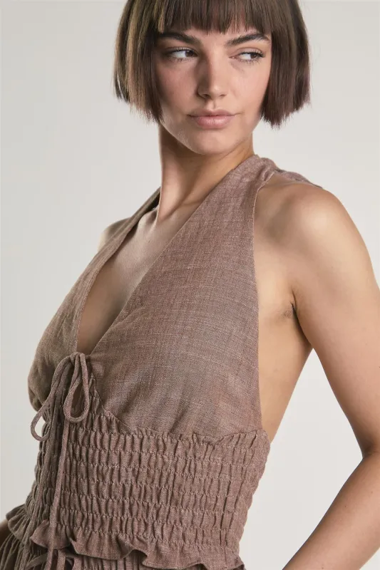 White Fleck Smocked Halter Top made by Glamorous