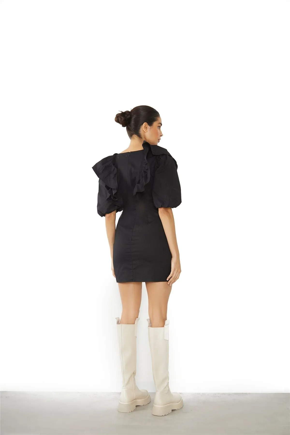 Black Ruffle Puff Shoulder Mini Dress sold by Glamorous product image thumbnail 5