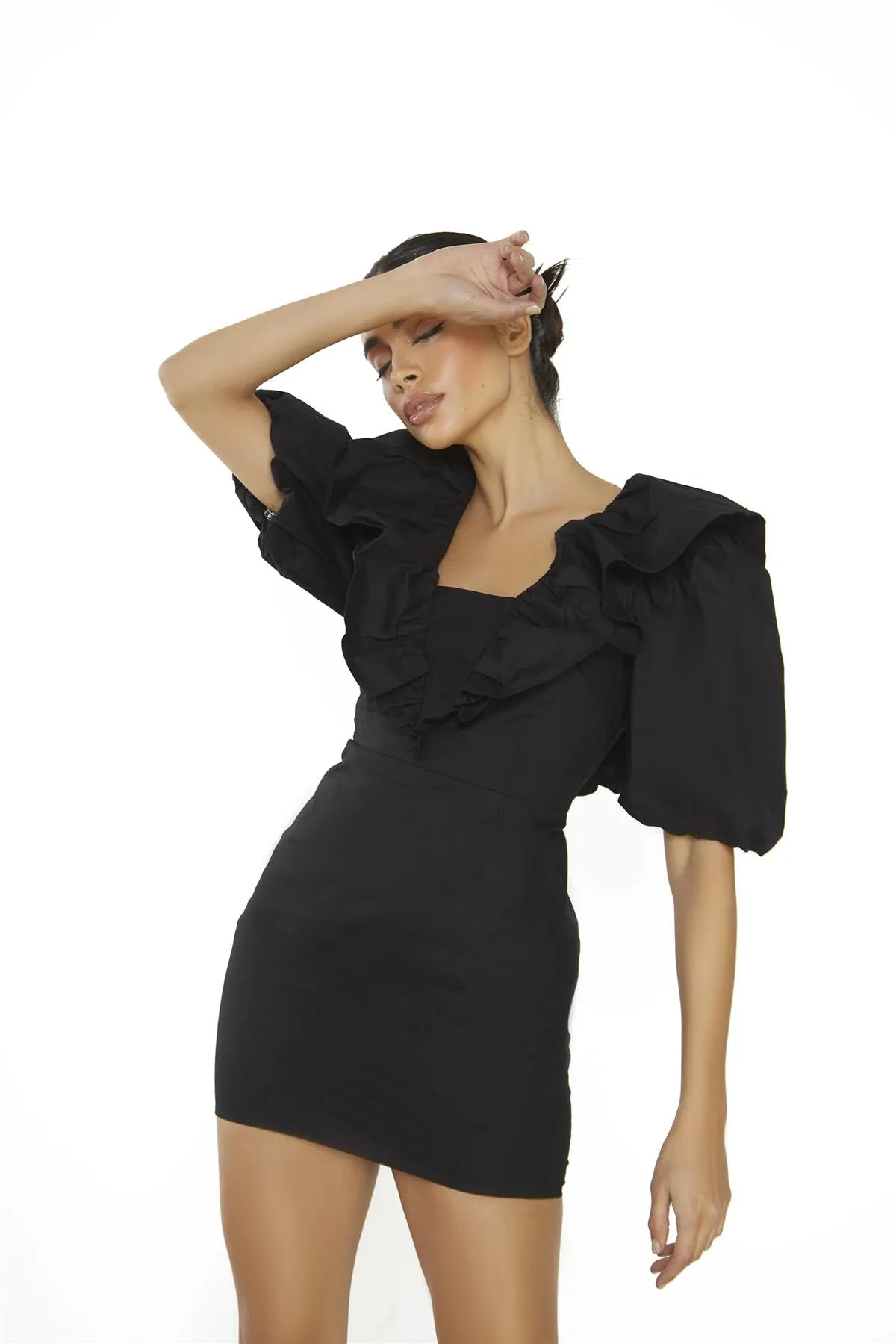 Black Ruffle Puff Shoulder Mini Dress sold by Glamorous product image thumbnail 2