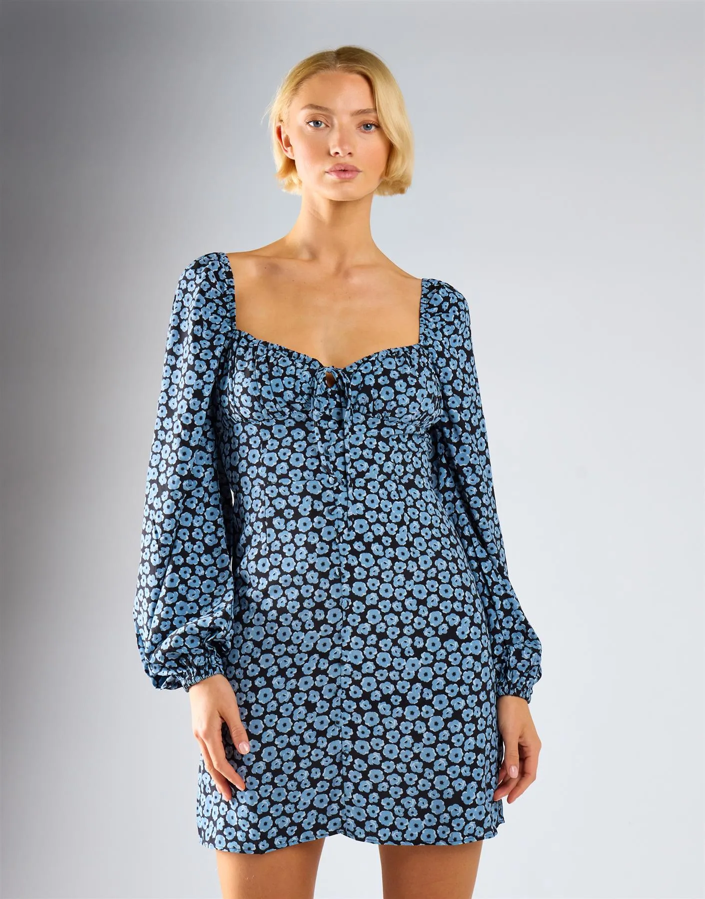 Dusty Blue Mini Floral V-Neck Shift Dress sold by Glamorous product image thumbnail 2