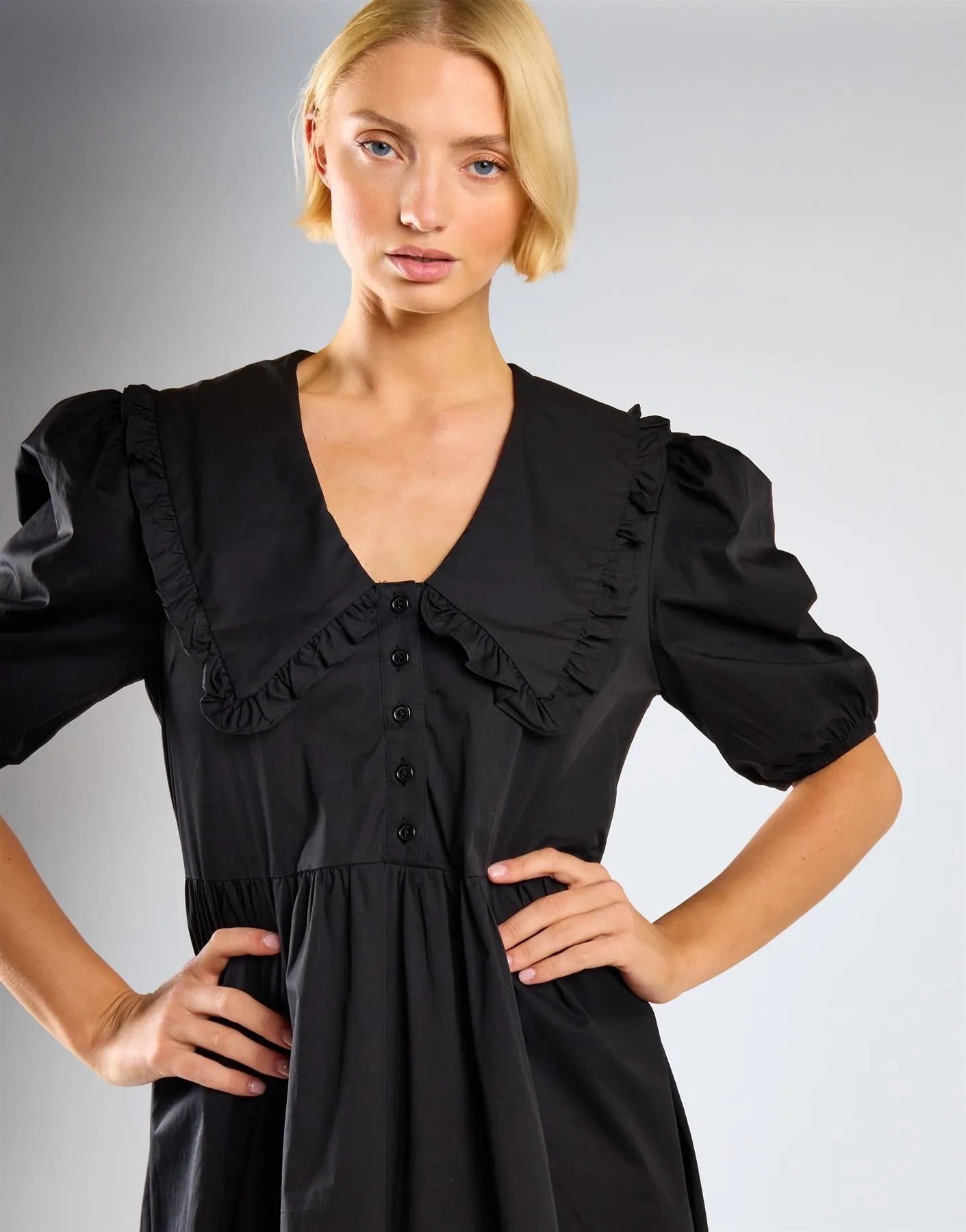 Black V-Neck Ruffle Collar Midi Dress sold by Glamorous product image thumbnail 3