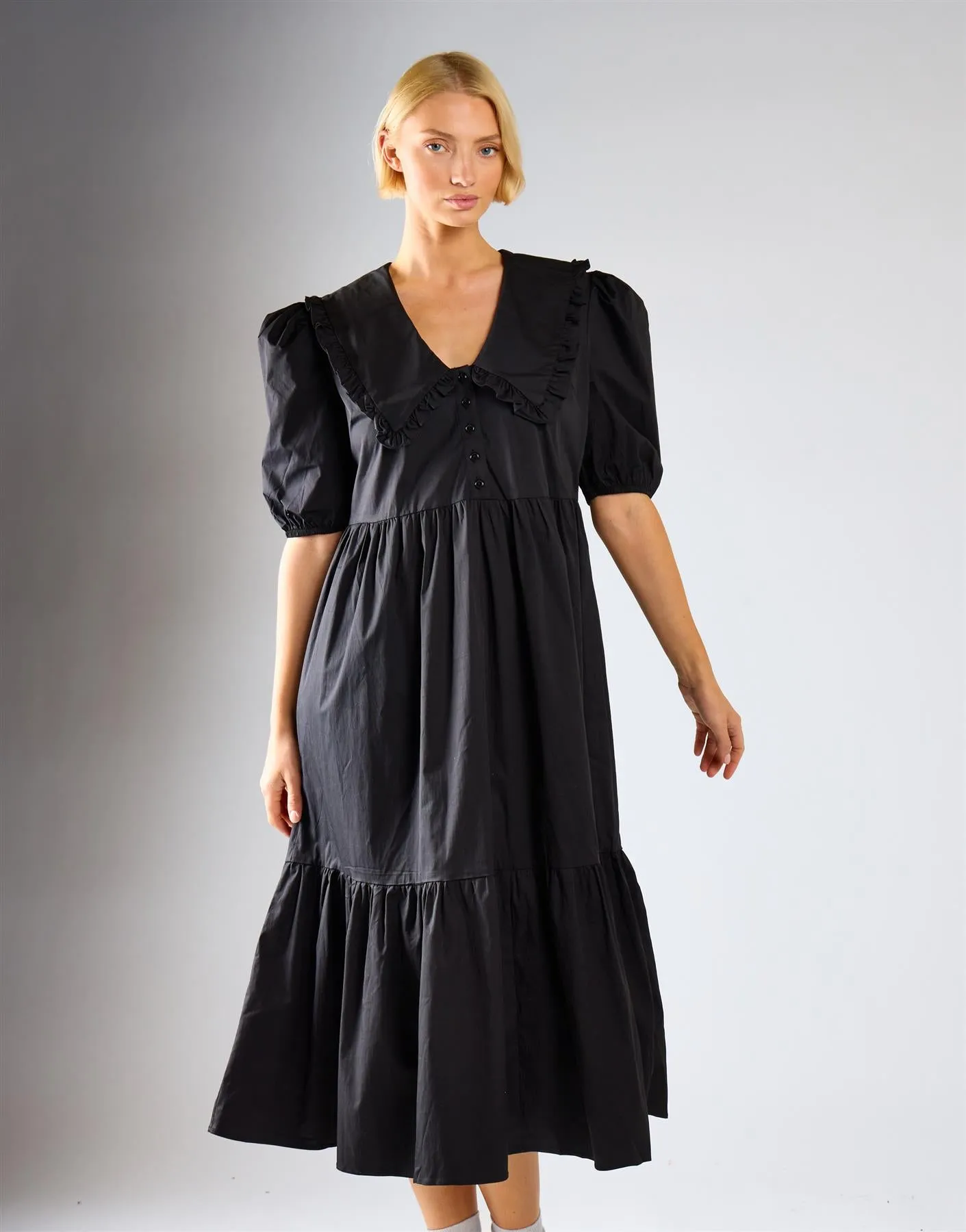 Black V-Neck Ruffle Collar Midi Dress sold by Glamorous product image thumbnail 2