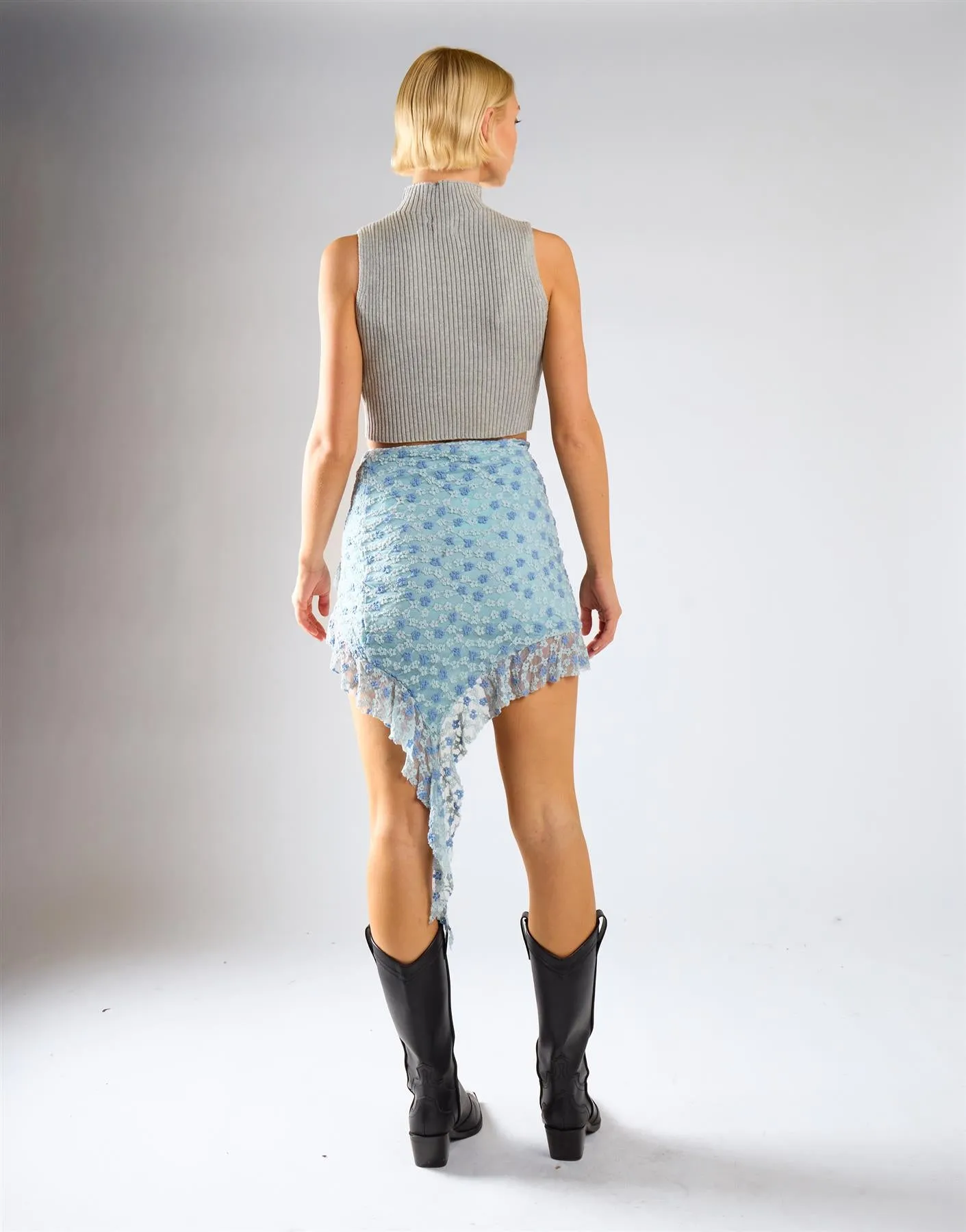 Light Blue Lace Mini Skirt With Frills sold by Glamorous product image thumbnail 4