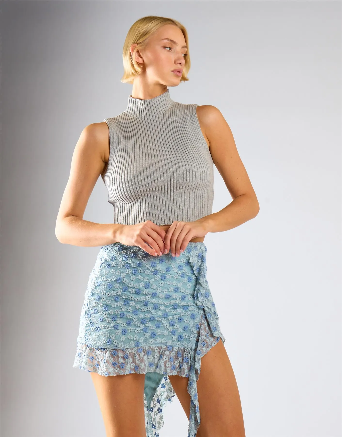 Light Blue Lace Mini Skirt With Frills sold by Glamorous product image thumbnail 2