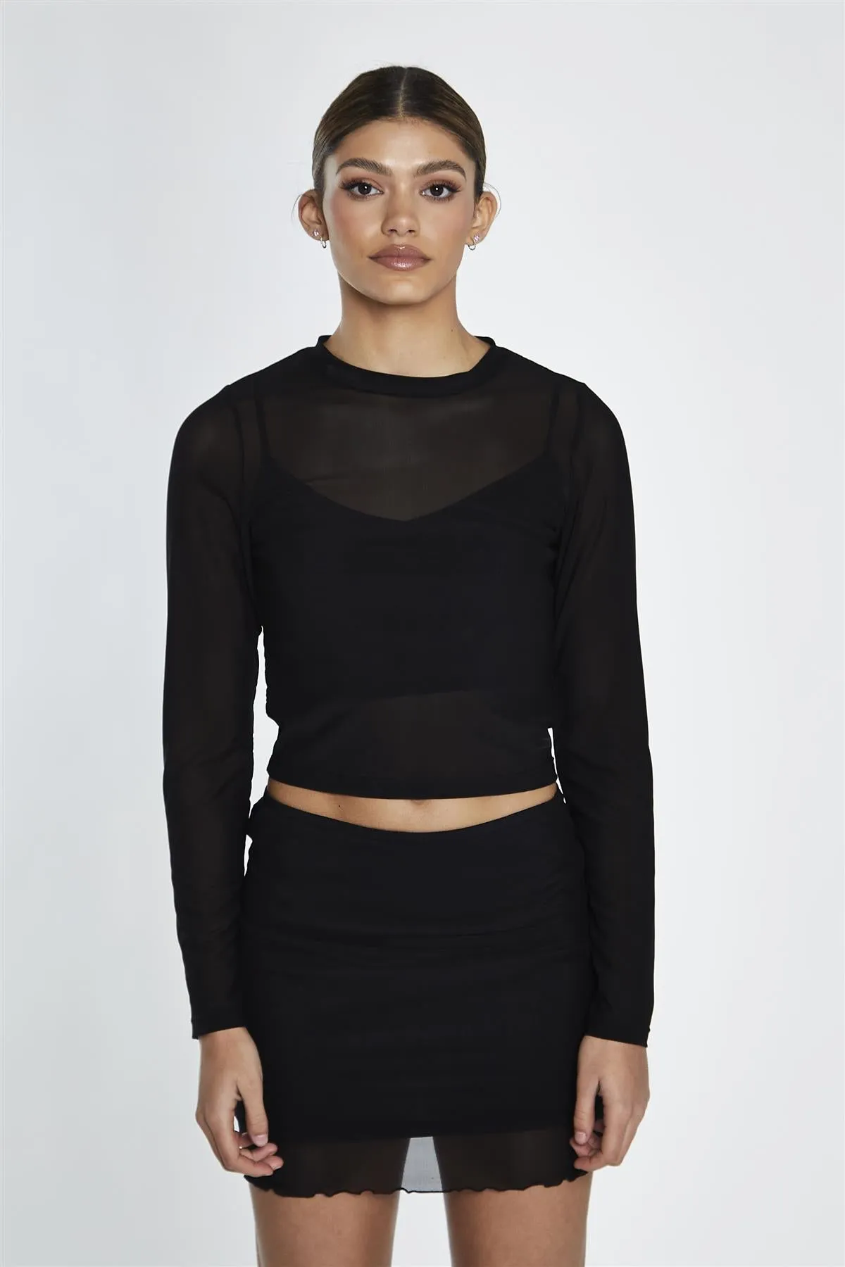Black Mesh Lettuce Trim Mini Skirt sold by Glamorous product image thumbnail 4