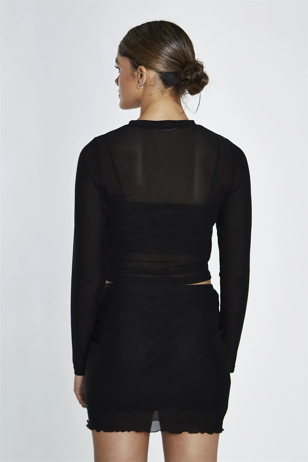 Black Mesh Lettuce Trim Mini Skirt sold by Glamorous