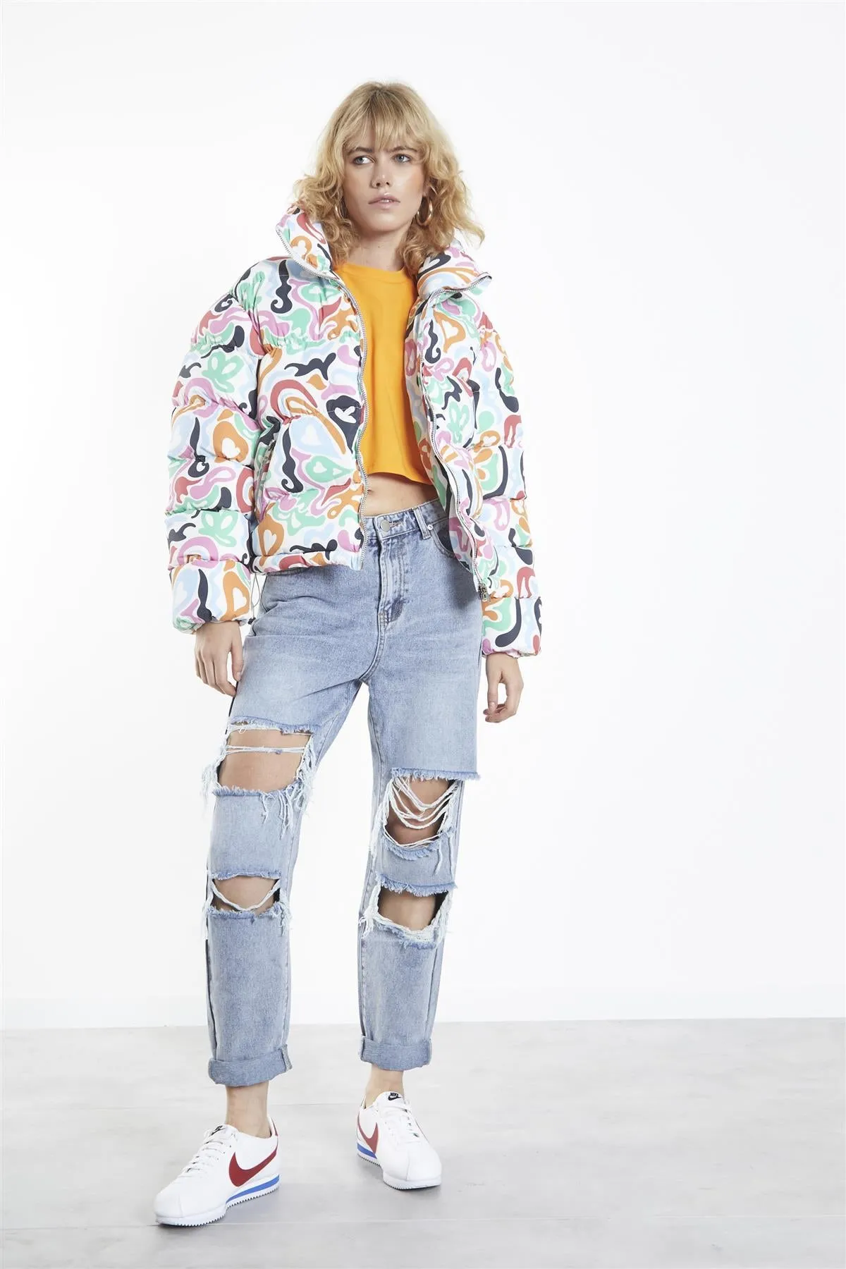 Multi Abstract Print Puffer Jacket sold by Glamorous