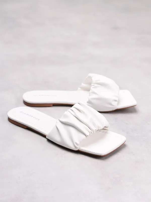 White Ruched Square Toe Sandals made by Glamorous