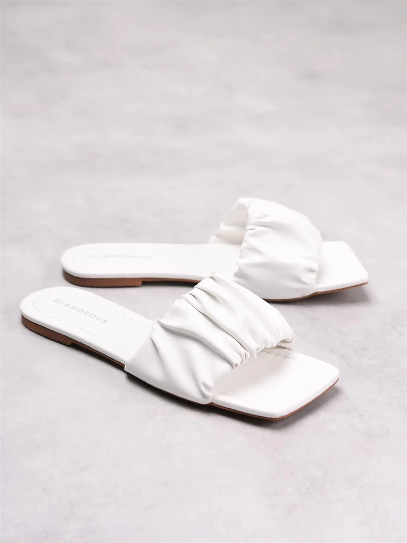 White Ruched Square Toe Sandals sold by Glamorous