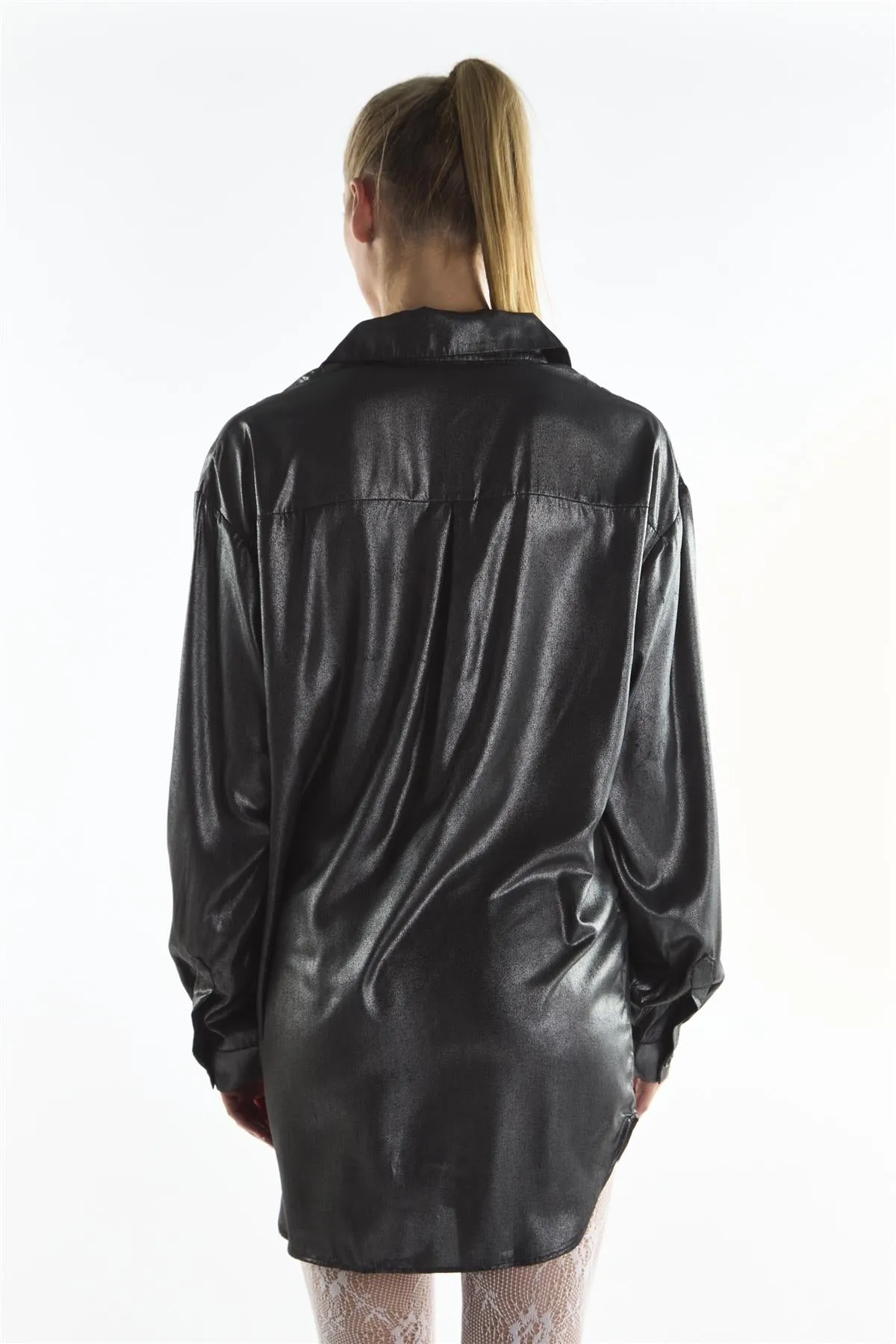 Black Shimmer Long Sleeve Shirt sold by Glamorous product image thumbnail 4