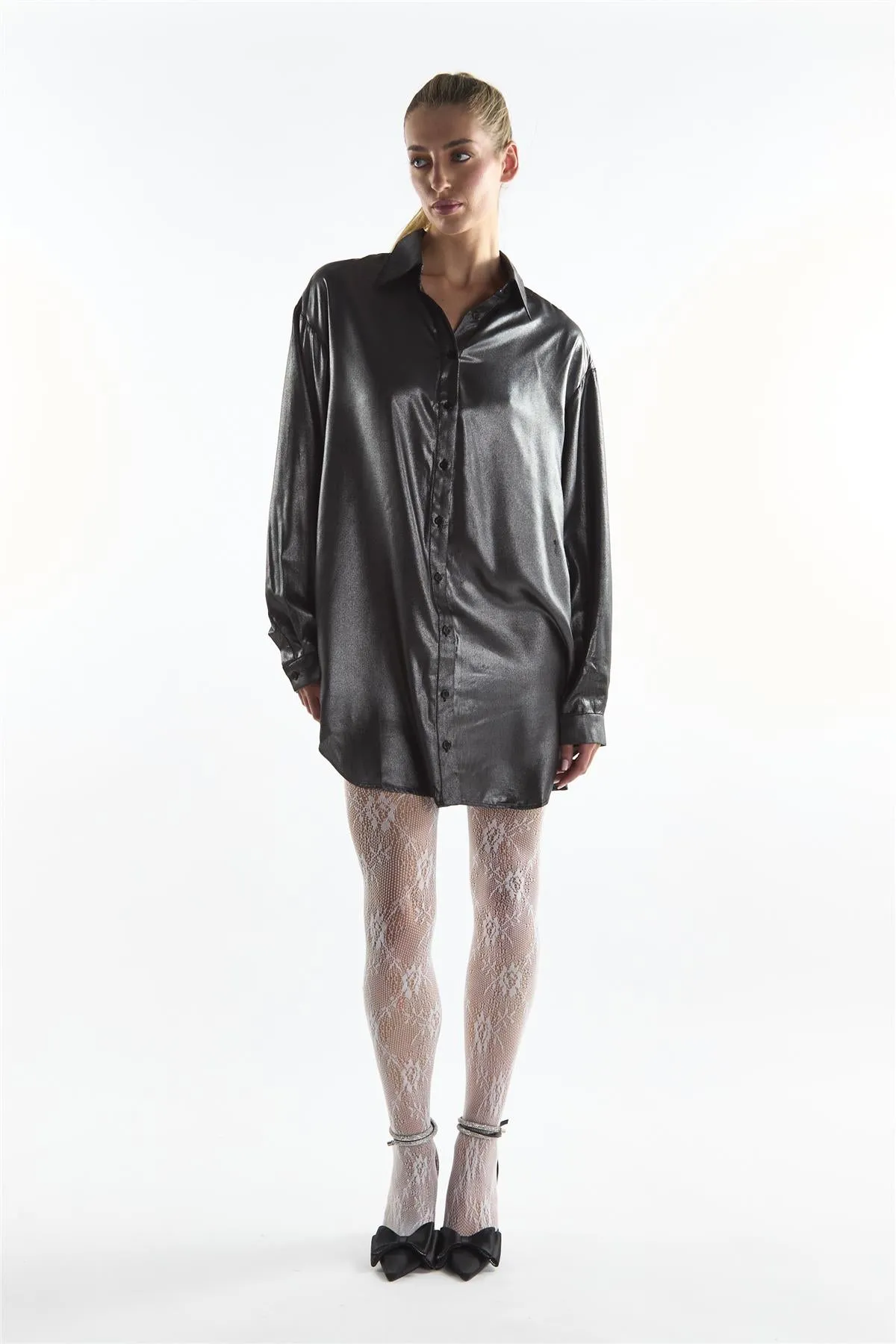 Black Shimmer Long Sleeve Shirt sold by Glamorous product image thumbnail 2