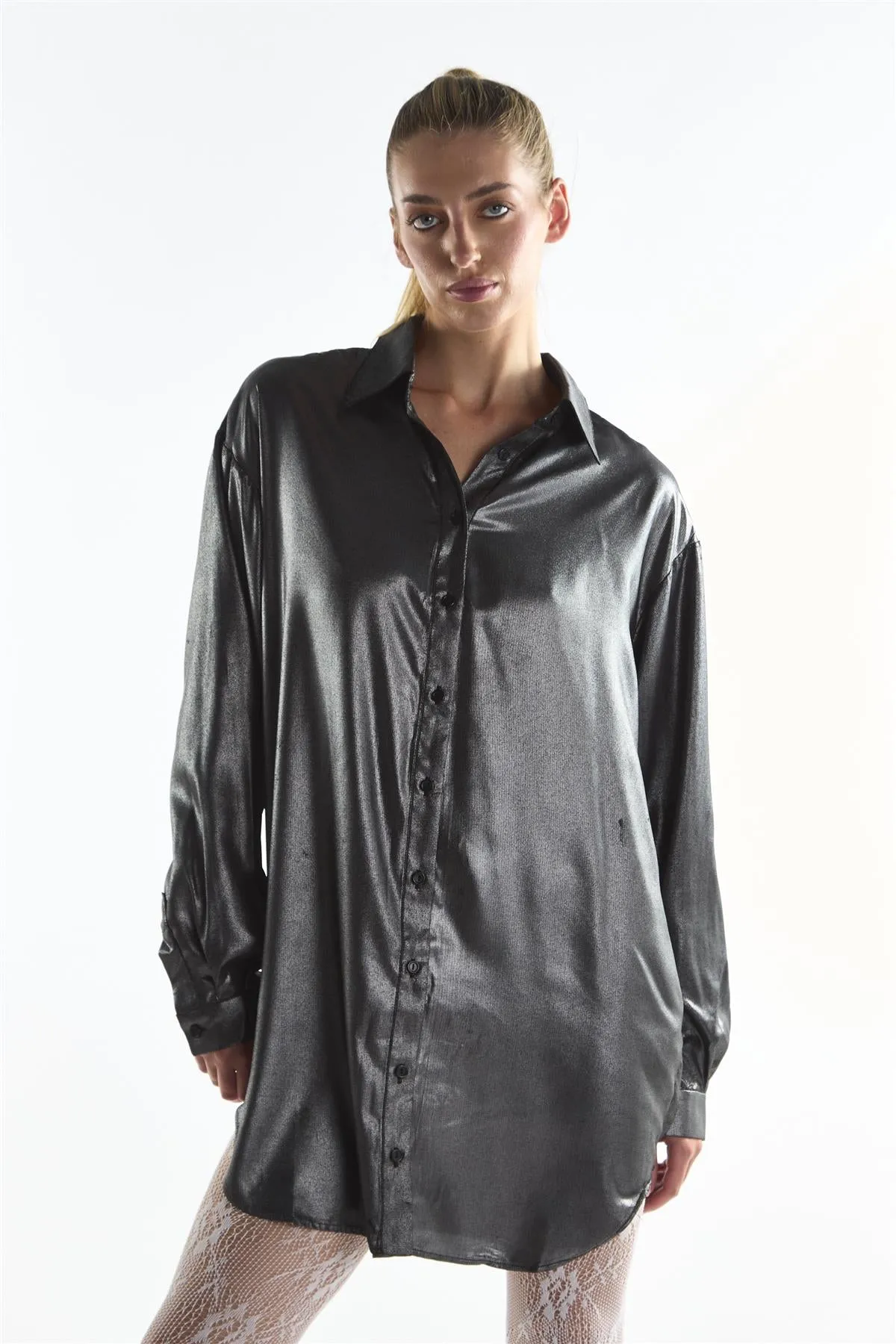 Black Shimmer Long Sleeve Shirt sold by Glamorous product image thumbnail 3