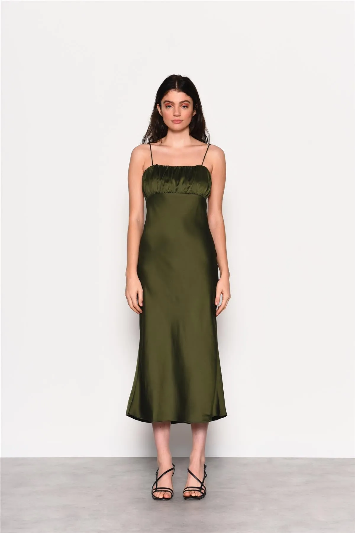 Forest Green Satin Open Tie Back Maxi Dress sold by Glamorous