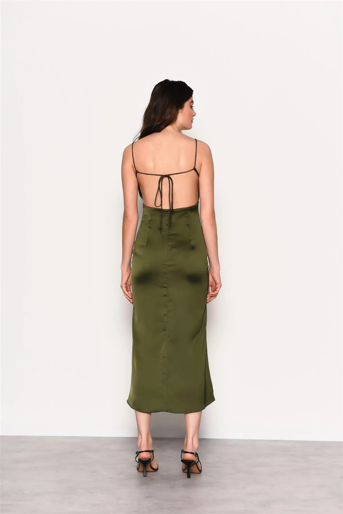 Forest Green Satin Open Tie Back Maxi Dress sold by Glamorous product image thumbnail 2
