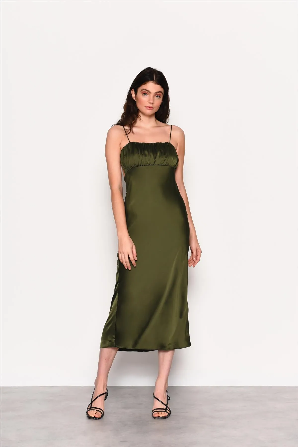 Forest Green Satin Open Tie Back Maxi Dress sold by Glamorous product image thumbnail 3