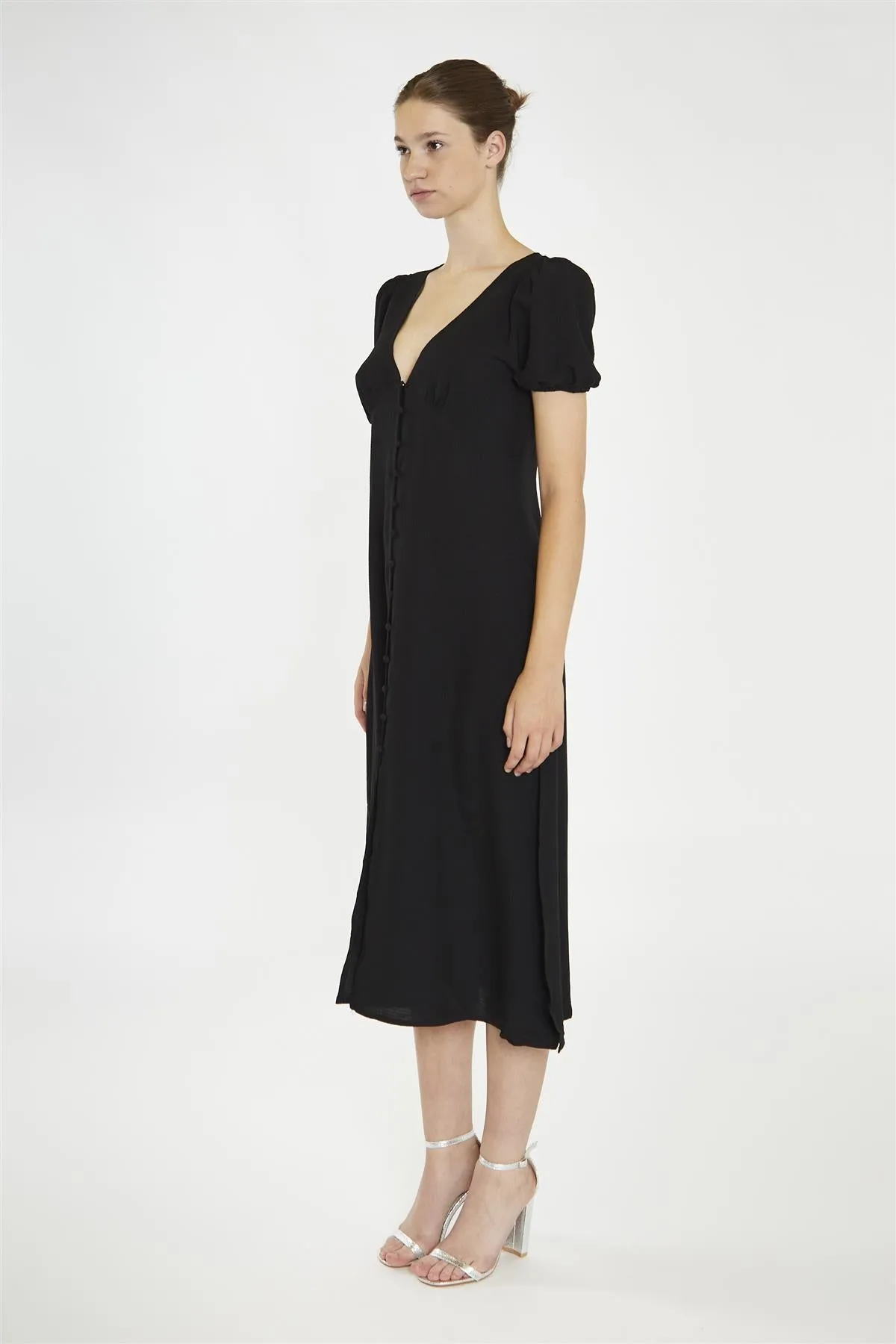 V-Neck Puff Sleeve Midi Dress - Black sold by Glamorous product image thumbnail 4