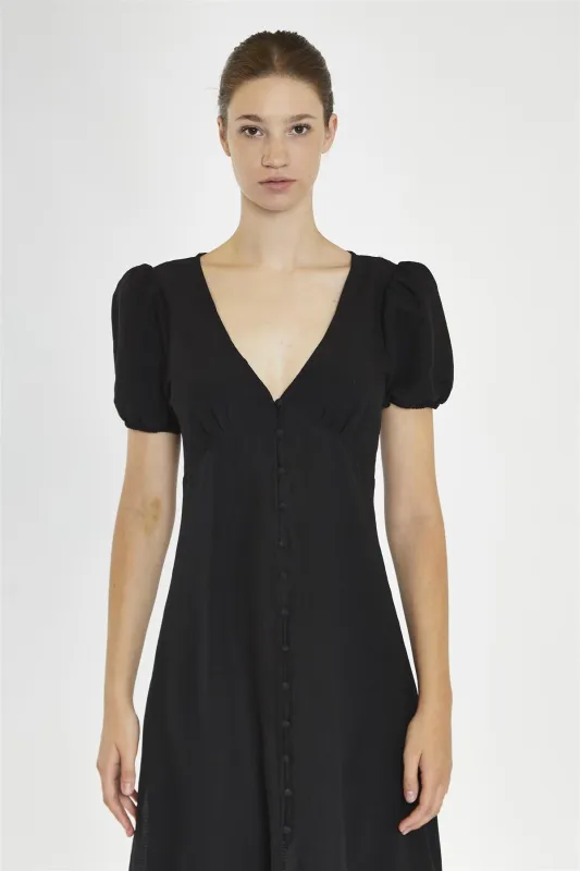 V-Neck Puff Sleeve Midi Dress - Black made by Glamorous