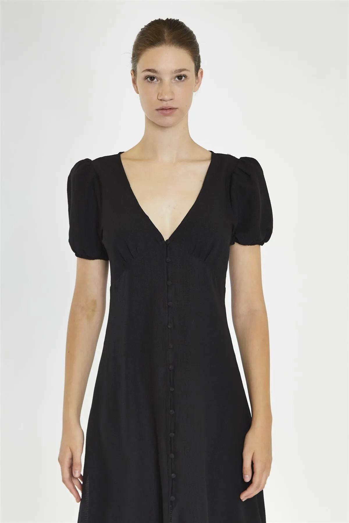 V-Neck Puff Sleeve Midi Dress - Black sold by Glamorous