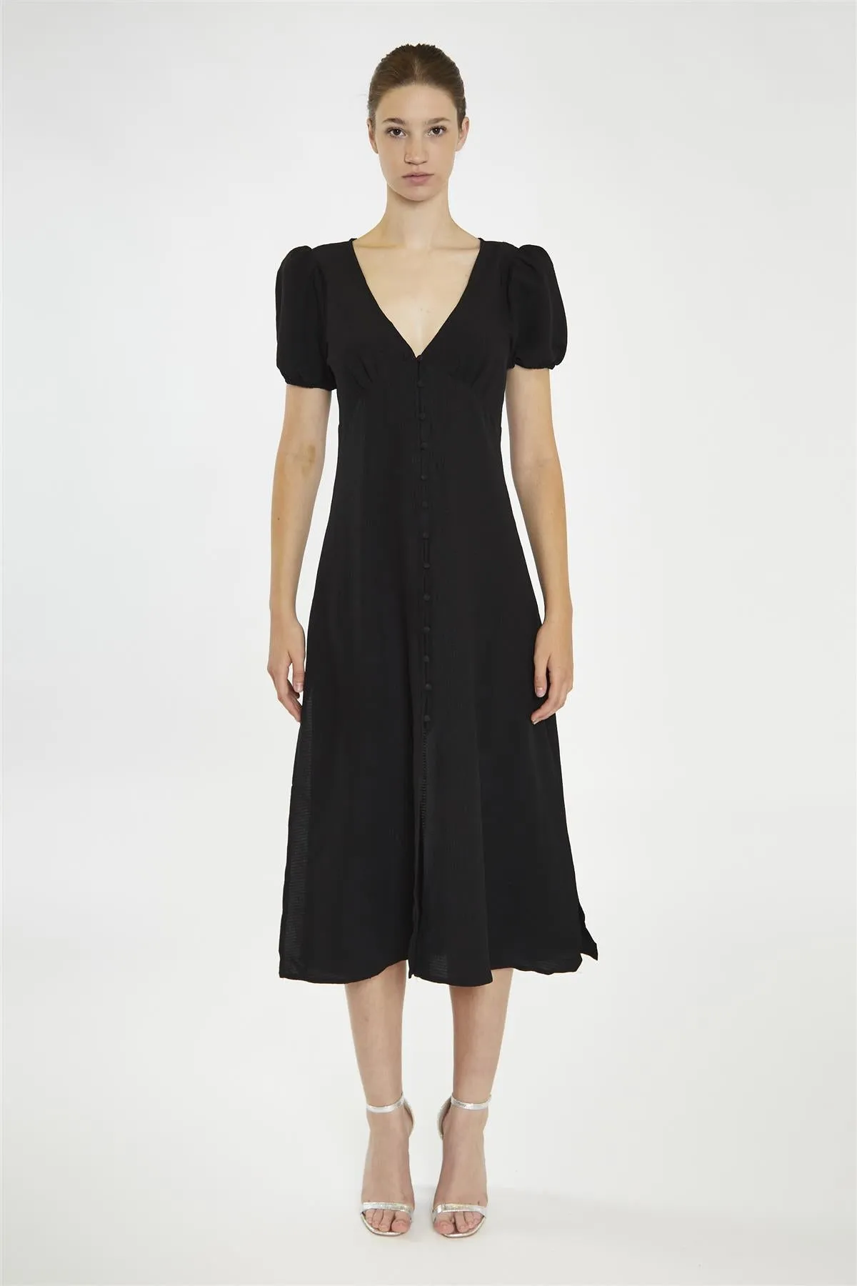V-Neck Puff Sleeve Midi Dress - Black sold by Glamorous product image thumbnail 3