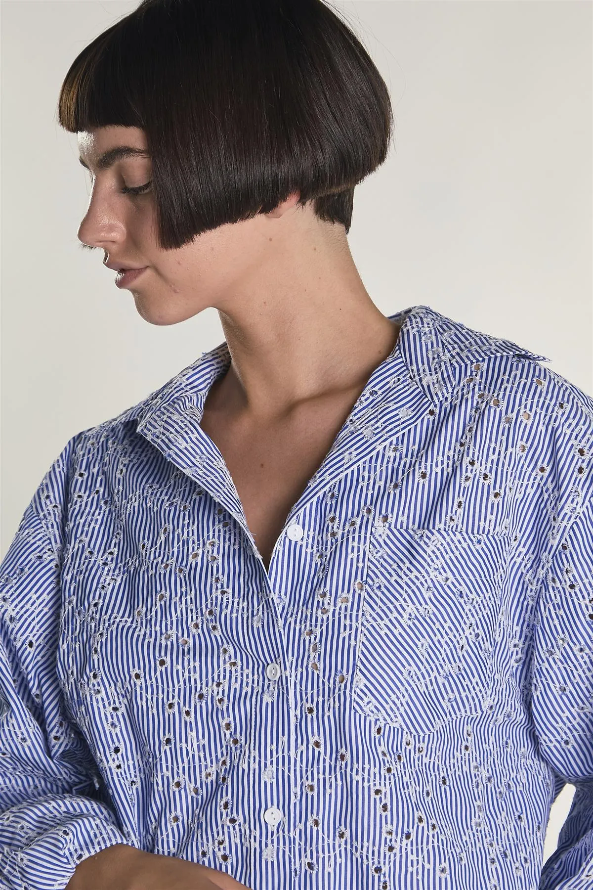 Embroidered Stripe Button Shirt sold by Glamorous product image thumbnail 3