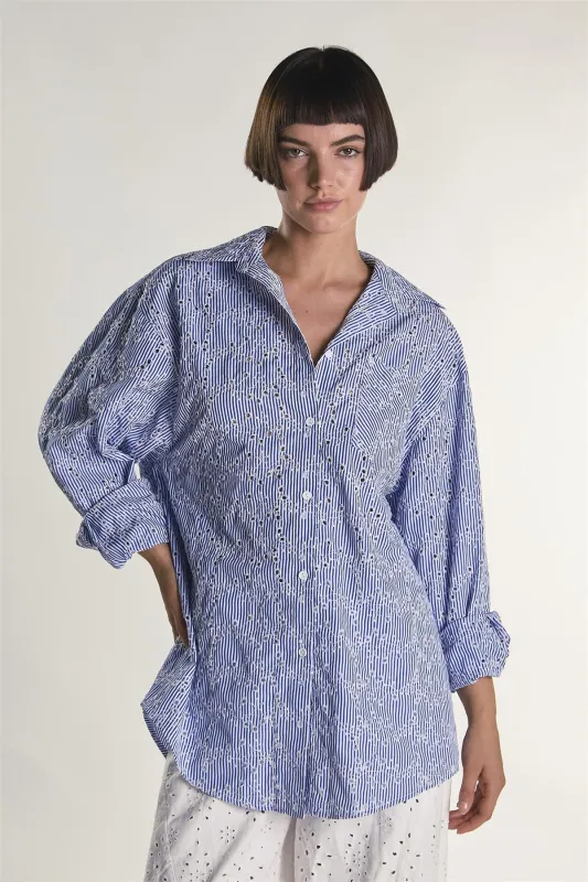 Embroidered Stripe Button Shirt made by Glamorous