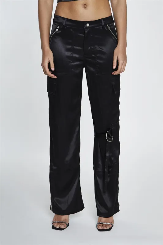 Black Satin D-Ring Detail Trousers made by Glamorous