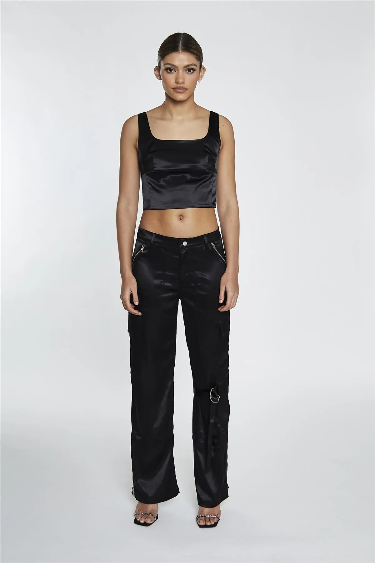 Black Satin D-Ring Detail Trousers sold by Glamorous product image thumbnail 3