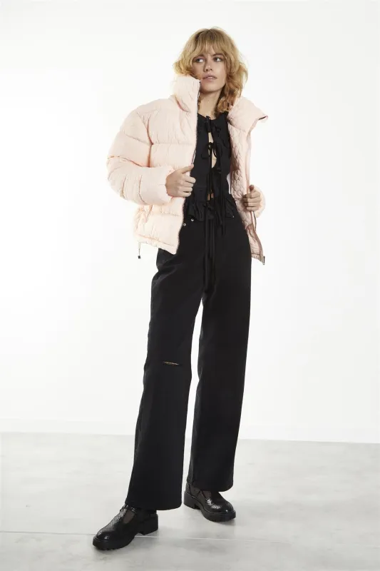 Peach Textured Heart Puffer Jacket made by Glamorous