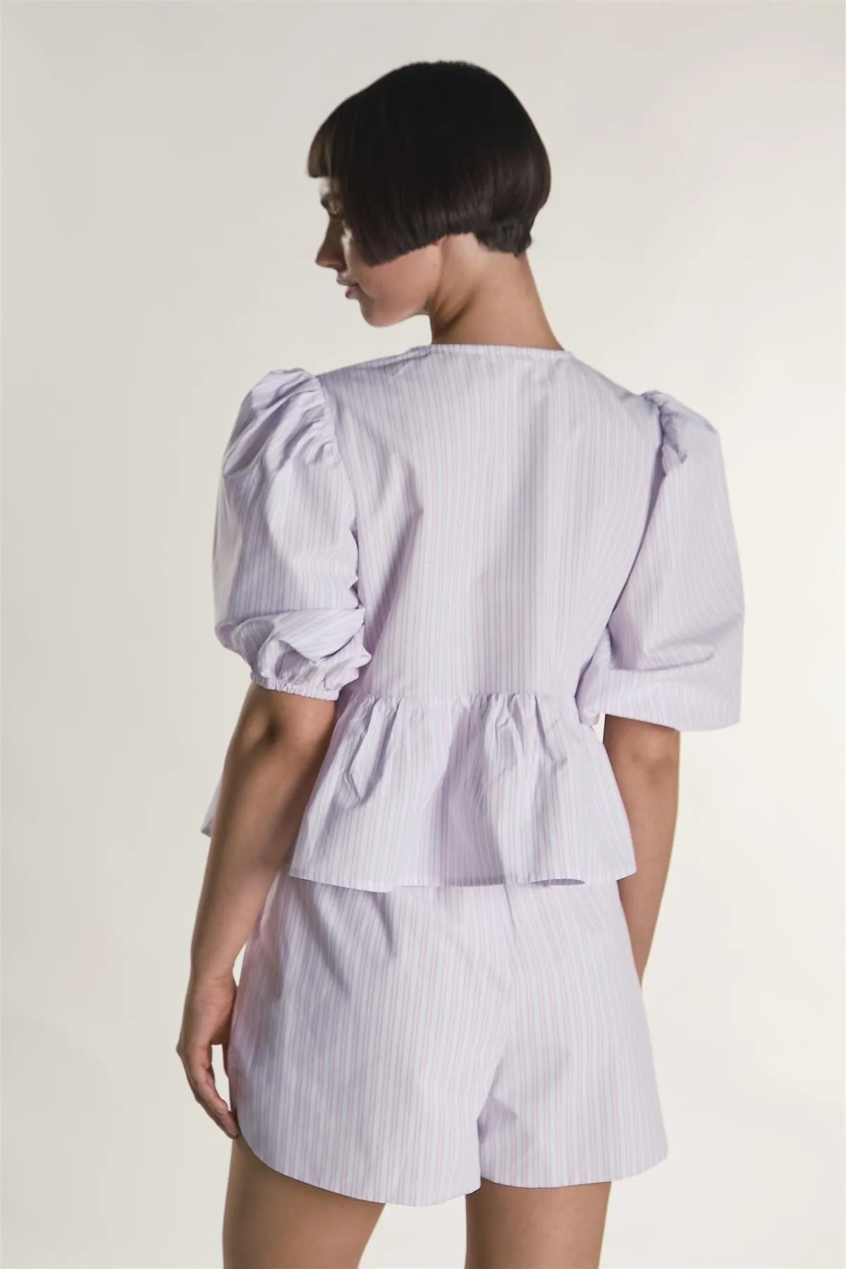 Light Pink Stripe Tie Front Puff Sleeve Top sold by Glamorous product image thumbnail 2