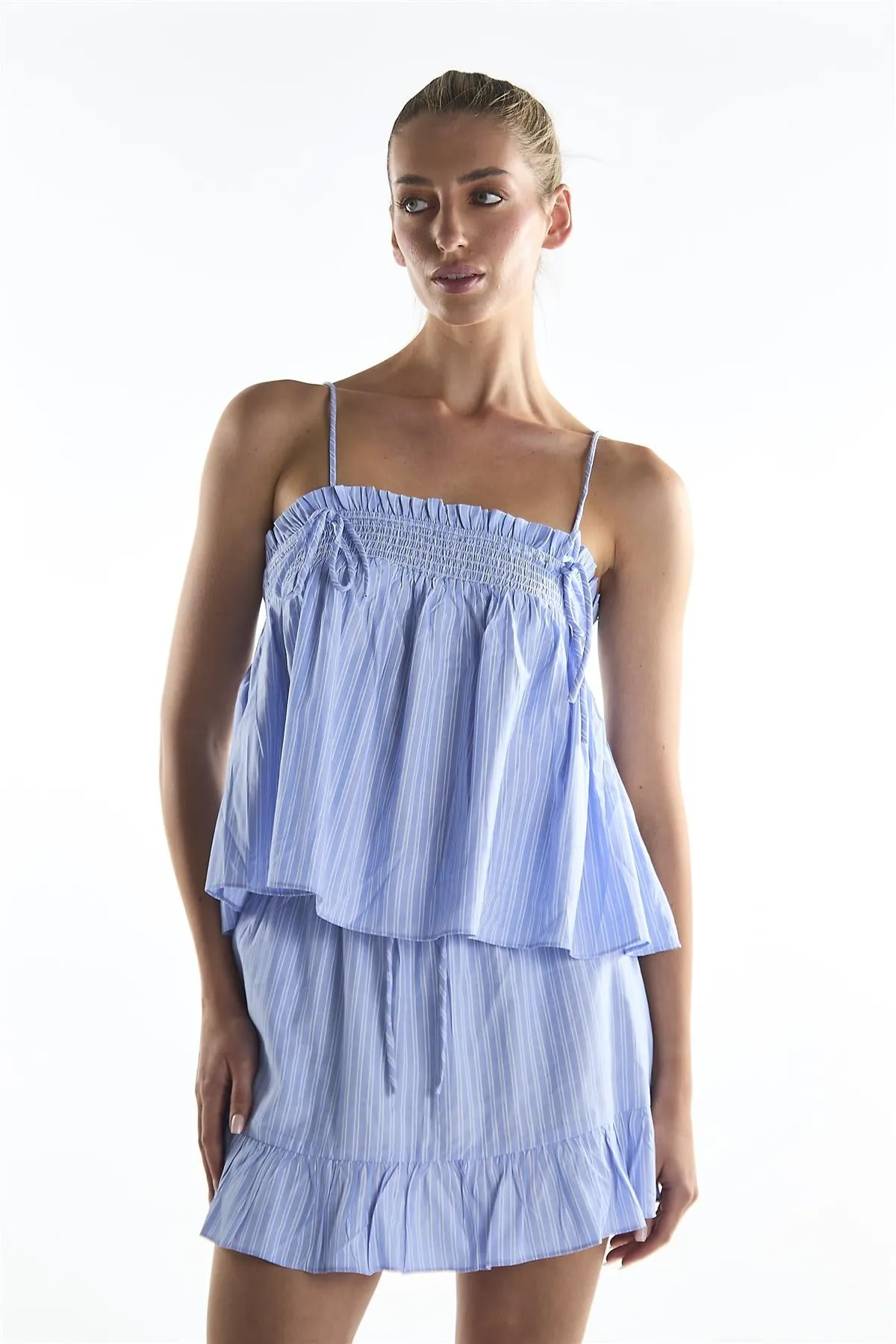 Blue White Ticking Cami Top with Ties sold by Glamorous