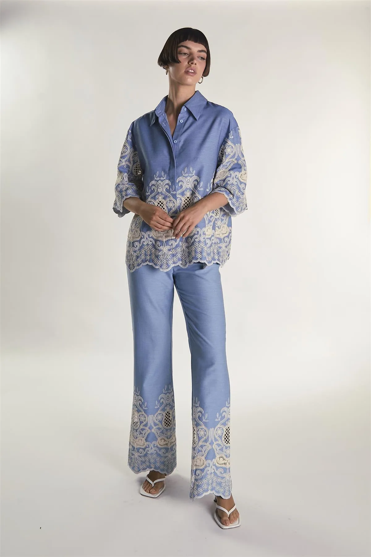 Embroidered Chambray Cropped Shirt sold by Glamorous product image thumbnail 4