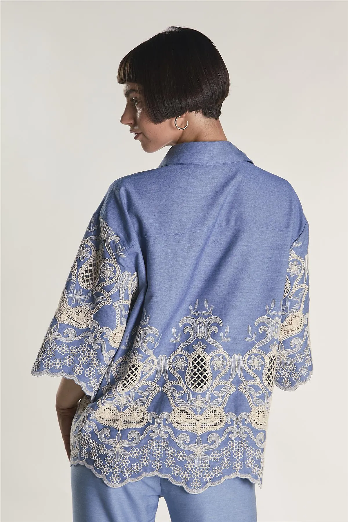 Embroidered Chambray Cropped Shirt sold by Glamorous product image thumbnail 2
