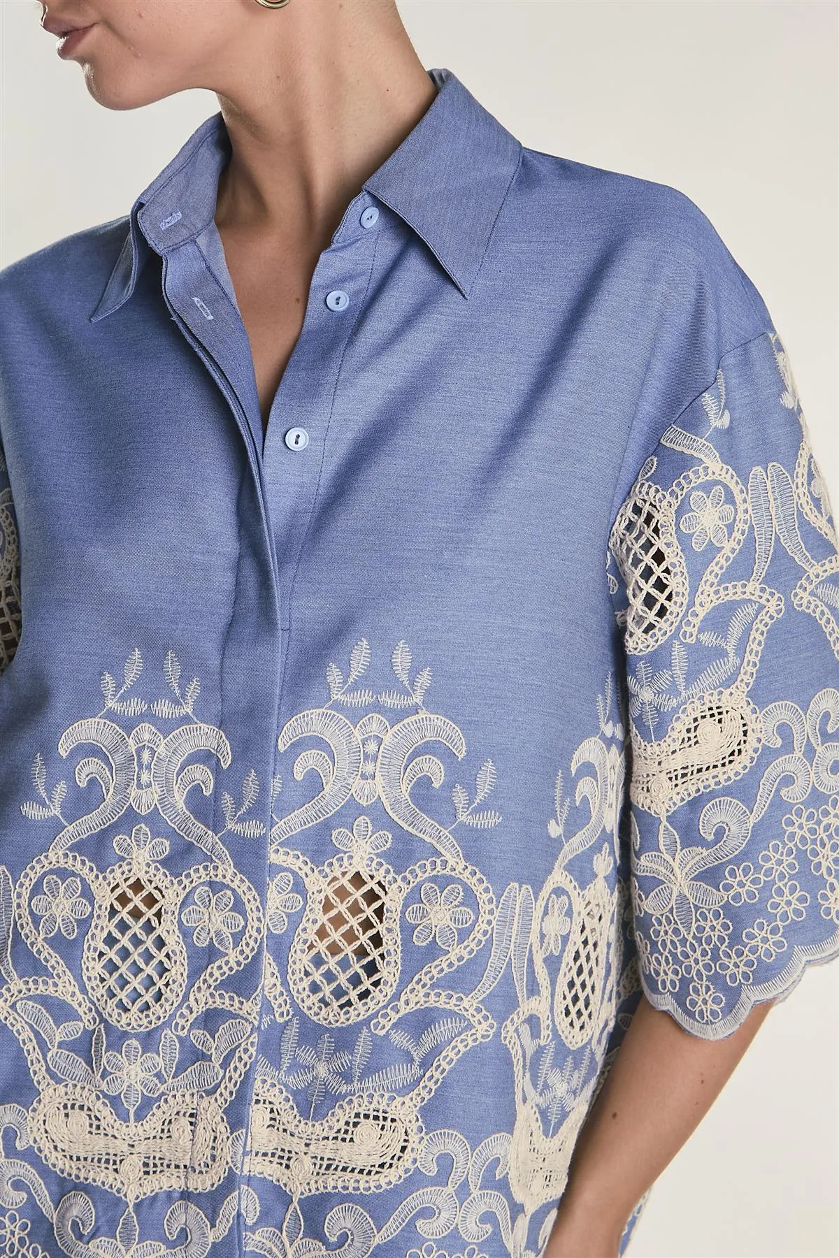 Embroidered Chambray Cropped Shirt sold by Glamorous product image thumbnail 3