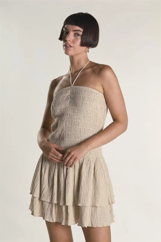 Stone Textured Halter Frill Mini Dress made by Glamorous